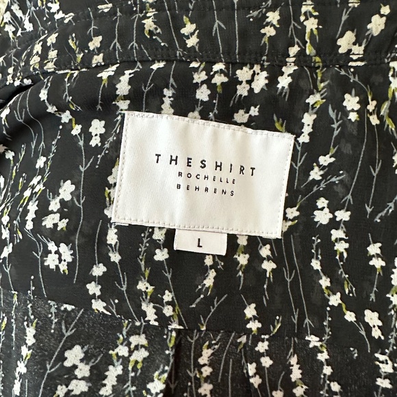 The Shirt by Rochelle Behrens Black Floral with Ruffle Detail, Semi-Sheer, Large - Picture 4 of 7